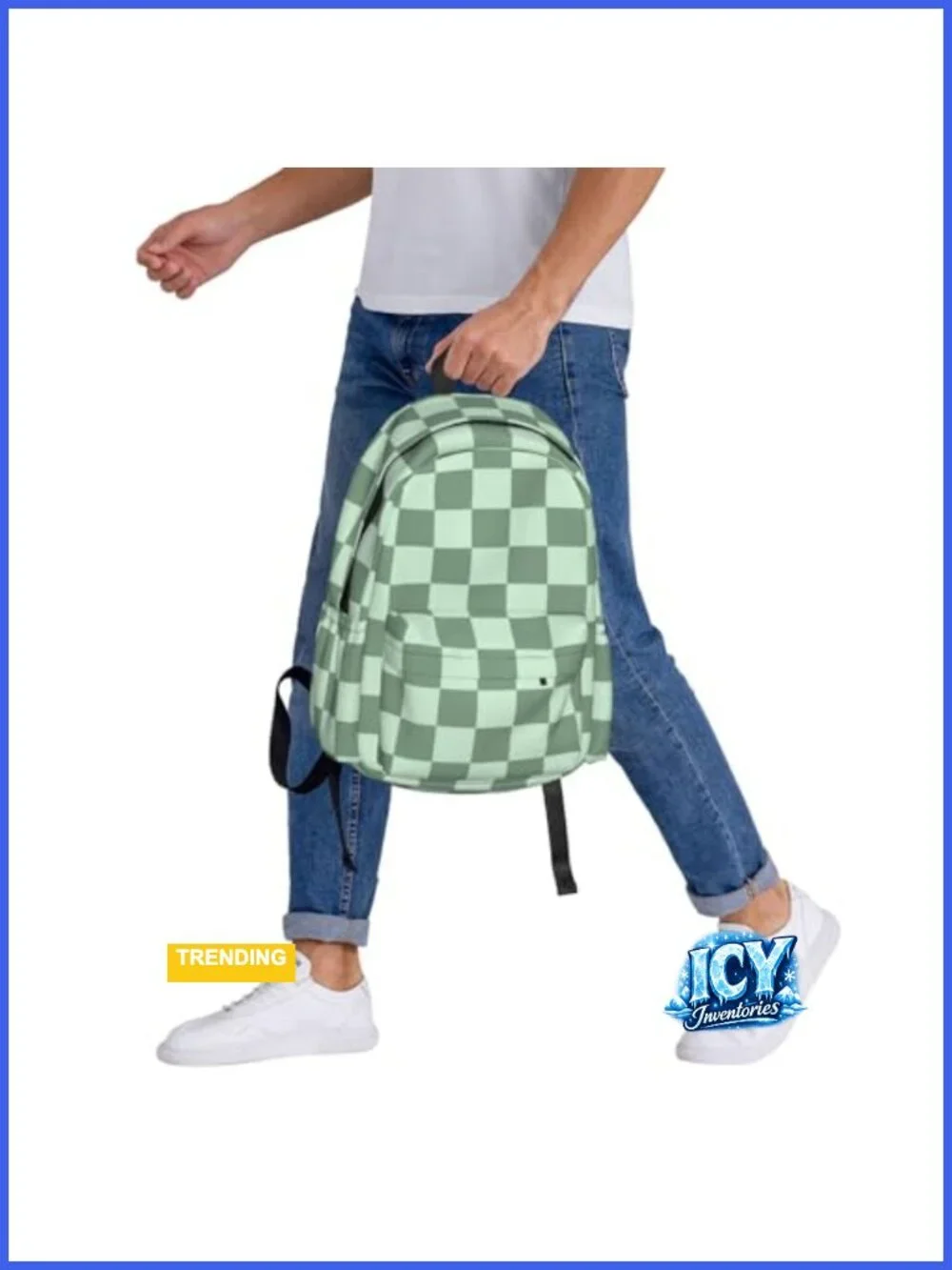 Checkered Laptop Backpack with USB Port, Anti-Theft, Water-Resistant, Fits